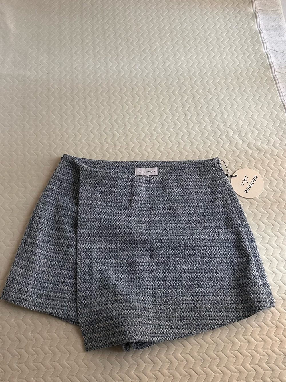 Lost + Wander Meridian Light Blue Tweed Mini Skort - NWT